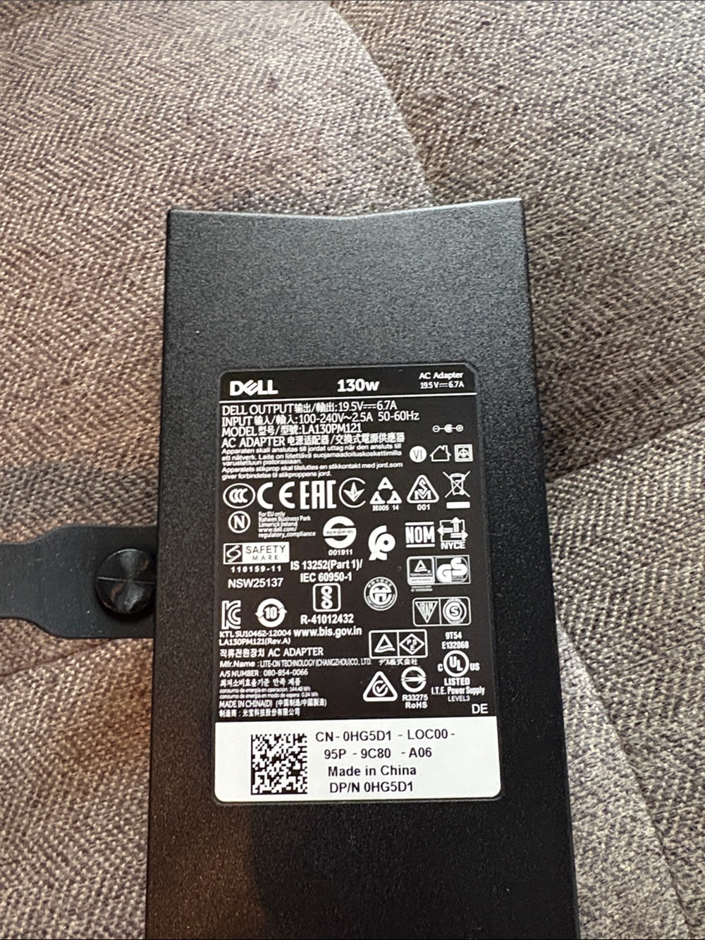 Dell Black 130W Laptop Power Adapter Brick